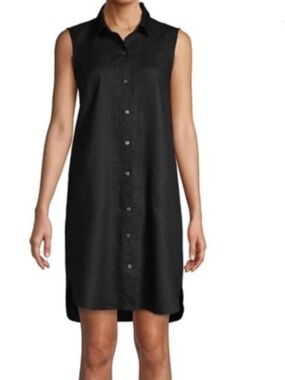 PURE NAVY Sleeveless Washed Linen Button Front Shirtdress Pocket Women's Size S